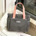 Grey tote bag with pink handles, casual commuting handbag for daily sundries and work. - 0908 Grey