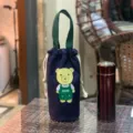 Canvas cartoon waterfles tas schattige berenprint draagbare trekkoord beker hoesje - Blauw