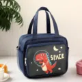 Geïsoleerde lunchtas donkerblauwe bento tote met schattige dinosaurus ruimteprint voor eten - Ruimte Dinosauriër