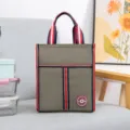 Geïsoleerde lunchtas voor werk en school, dikke canvas draagtas met mooie handgrepen. - S / Kaki