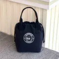 Zwarte waterdichte canvas tas met trekkoord, draagbare lunchtas bento tas voor dagelijks. - Zwart