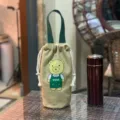 Joli sac de bouteille d'eau à cordon en toile de dessin animé avec poignée, pochette thermos. - Kaki