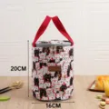 Japanese round lunch bag, insulated aluminum foil thermal bento box tote with red handles. - S / Japanese Lucky Cat