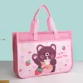 Bolso tote de lona rosa formato grande A4 bolsa almacenamiento documentos diseño oso - Oso de té con leche rosa