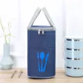Insulated cylindrical lunch bag, waterproof oxford cloth bento tote with thick aluminum foil. - L / Dark Blue
