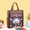 Canvas τσάντα tote με panda καρτούν για μαθητές, ανθεκτική τσάντα με μπροστινή τσέπη. - Καφέ Πάντα