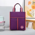 Purple Insulated Lunch Bag, Bento Box Tote with Red White Blue Striped Webbing Handle Variant - S / Purple
