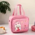 Roze geïsoleerde lunchtas met schattige konijnenprint, grote waterdichte bento-tas voor school. - Roze Aardbeikonijn