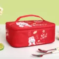 Red cartoon rabbit insulated lunch bag, portable bento bag with aluminum foil lining for daily meals. - Red Strawberry No Worries