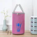 Pink Insulated Lunch Bag Cylinder Oxford Cloth Waterproof Portable Bento Handbag With Pockets - L / Rose Red