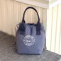 Waterproof Grey Drawstring Lunch Bag Cute Cartoon Bear Insulated Tote Bag Handbag - Gray