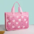 Bolso tote rosa para documentos A4, organizador escolar con lindo estampado de osito y cereza. - Cereza