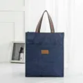 Blue denim texture student tote bag, waterproof lunch box bag, tuition document bag for school use. - Dark Blue Medium