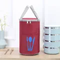 Round insulated lunch bag for women men, thermal bento tote with thick oxford cloth material. - L / Burgundy
