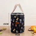 Japanese round insulated lunch bag, portable bento bag with cute cat pattern for daily use. - M / Black Many Cats