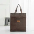 Waterproof student tote lunch bag dark brown fabric bag with striped handles variant. - Brown Medium
