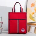 Insulated lunch bag for kids and adults waterproof thermal bento box handbag with striped handles - L / Red