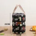 Insulated cylindrical lunch bag for office workers and students with cute cat pattern. - M / Black Floral Kitten