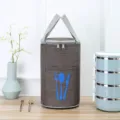Cylindrical Insulated Lunch Bag Waterproof Oxford Cloth Portable Bento Tote Cooler Bag - L / Coffee