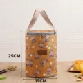 Insulated cylindrical lunch bag with cute bear pattern, thick aluminum foil lining, size 25x19cm - M / Yellow Gentleman Bear