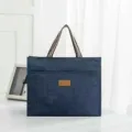 Waterproof student tote lunch bag canvas document handbag durable minimalist blue school bag - Dark Blue Large