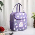 Purple cute rabbit print insulated lunch bag with double handles for school and work use. - Purple Bunny
