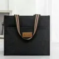 Waterproof canvas tote bag student lunch box handbag portable document storage bag chic daily use - Black Large