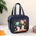 Sac à lunch isotherme bleu foncé motif ours de dessin animé étanche portable - Ours bleu foncé et lapin