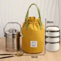 Gele emmer trekkoord lunchtas waterdichte thermische bento tas met schattig berenpatroon 28cm - Geel