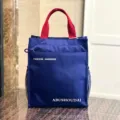 Blauwe shopper met rode handvatten meerlaags grote capaciteit documenten handtas - 808 blauwe letters