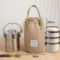Effen cilinder vormige trekkoord lunchtas draagbare bento opbergtas met schattige berenetiket - Khaki