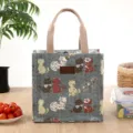 Cute Japanese style canvas lunch bag with lovely cat print, durable tote for daily use. - Blue Floral Cat