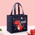 Insulated lunch bag for students and office workers waterproof cute dinosaur print navy blue - Space Dinosaur