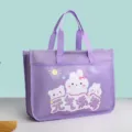 Bolso tote morado de lona A4, lindo diseño de conejito, ideal para guardar documentos y papeles. - Conejo Energético