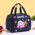 Blue cute space cartoon lunch bag waterproof insulated tote bag for kids and adults - Rocket Bear