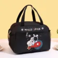 Black insulated lunch bag, cartoon astronaut waterproof lunch box tote bag for daily use. - Black Astronaut Rabbit