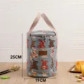 Japanese style round lunch bag insulated thermal bento box handbag with floral rabbit pattern. - M / Vintage Cartoon Rabbit