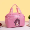 Pink cartoon waterproof insulated lunch bag, large capacity bento bag for students daily use. - Pink Milk Tea Bear