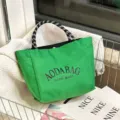 Groene canvas shopper met zwart-wit geruite handvat, casual dagelijkse handtas. - Klein (3016) / Groen
