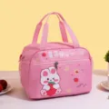 Cute waterproof lunch bag for kids and adults, large capacity insulated bento box tote bag. - Pink Strawberry Rabbit