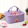 Cute purple cartoon bear insulated lunch bag with durable handles and spacious interior. - Purple Heart Bear