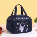 Waterproof insulated lunch bag with cute astronaut print, large capacity portable bento bag - Navy Astronaut