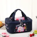Cute space bear insulated lunch bag, dark blue bento tote bag for students and office workers. - Navy Rocket Bear