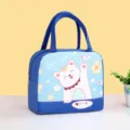 Cute cartoon blue insulated lunch bag, portable bento thermal bag for daily office school use. - Blue Cat Eating Fish