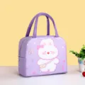 Cute purple lunch bag with cartoon rabbit print, insulated portable meal box storage bag. - Purple Singing Rabbit