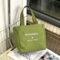 Groene ruitjes canvas shopper tas met letterprint, casual handtas voor vrouwen. - Klein (9597) / Groen