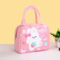 Pink cute cartoon rabbit insulated lunch bag, portable thermal bento box handbag for daily use. - Pink Strawberry Rabbit