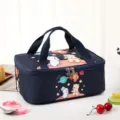 Cute cartoon insulated lunch bag, portable bento box carrier, durable student meal bag. - Navy Bear and Rabbit
