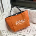 Orange canvas tote bag, stylish minimalist letter print handbag, large capacity commuter bag. - Small (3016) / Orange