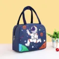 Cute cartoon astronaut insulated lunch bag portable canvas handbag bento thermal bag - Blue Astronaut